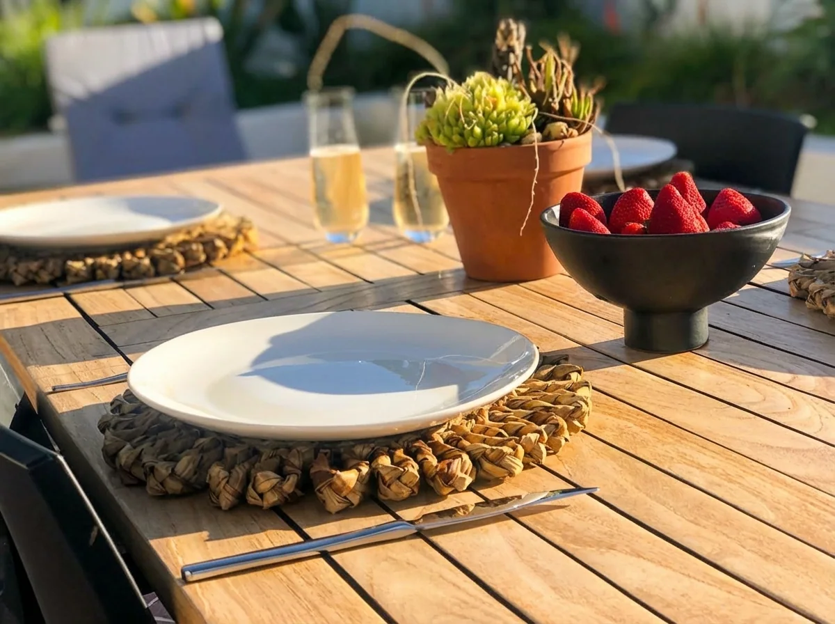 Ibis Cottage dining table set with fresh raspberries